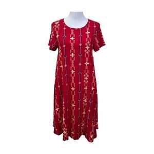 LuLaRoe Carly Red Swing Dress Leggings Material Size XS NWT
